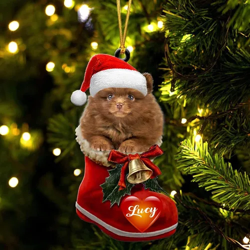 Vista 27 de Adorno de Navidad de perro afgano en bota de Papá Noel, adorno de nombre de perro personalizado, regalo para amante de los perros, decoración
