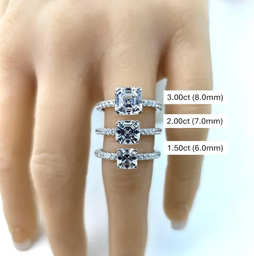 Vista 4 de NANA Jewels Anillos de plata de ley chapados en platino de 1.5-3 quilates con circonita cúbica ovalada y corte princesa Asscher Oro macizo de 10