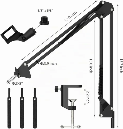 Vista 7 de K KASONIC Soporte para micrófono, soporte de escritorio ajustable para micrófono para brazo articulado de micrófono HyperX para radiodifusión