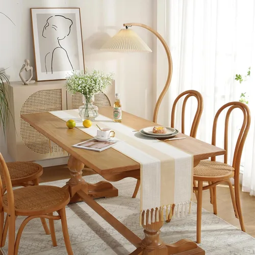 Vista 8 de Hsvanyr Camino de mesa trenzado a rayas rectangular con exquisita borla para cocina, comedor, picnic, mesa de café, 13 x 63 pulgadas, a prueba