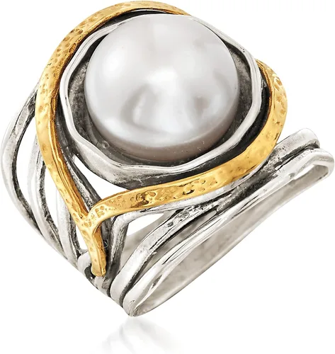 Vista 3 de Ross-Simons Pearl or Gemstone Openwork Ring in Silver and 14kt Yellow Gold
