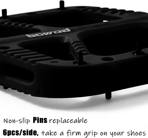 Vista 5 de Pedales MTB Pedales planos de bicicleta de montaña para adultos, pedal de plataforma de bicicleta compuesto de nailon ligero y ancho con pasadores
