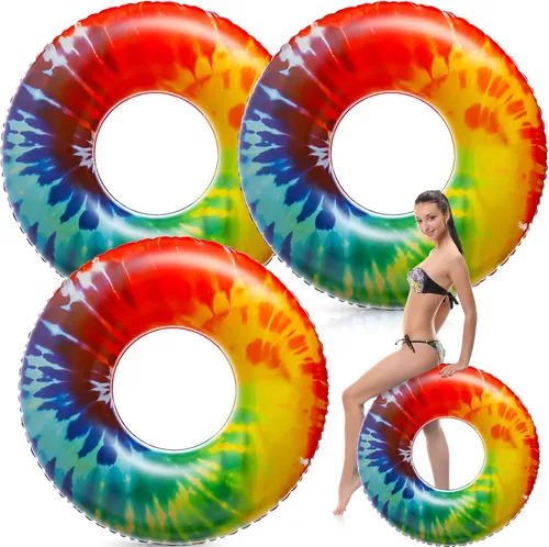 Vista 9 de Simgoing Flotadores inflables gigantes para piscina, flotadores de tubo de teñido anudado de 47.24 pulgadas, flotadores grandes y coloridos