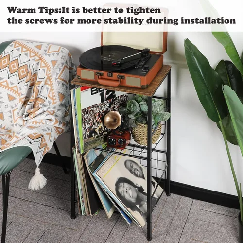 Vista 4 de Soporte para tocadiscos con almacenamiento de discos de vinilo de 3 niveles, soporte giratorio pequeño con soporte para discos de almacenamiento