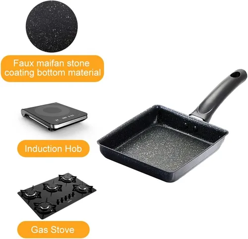 Vista 4 de LOQJSS - Juego de sartenes Tamagoyaki, sartén japonesa para tortilla de 5.9 x 7 pulgadas, sartén rectangular para huevos y cepillo de silicona