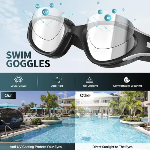 Vista 2 de Gafas de natación, gafas de natación para adultos, hombres y mujeres, antiniebla, sin fugas, gafas de piscina