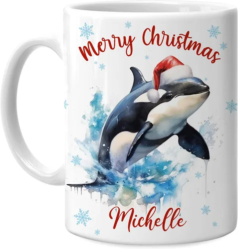 Vista 10 de Hyturtle Regalos personalizados para amantes de los ajolotes – Taza de café de cerámica con nombre personalizado de Feliz Navidad de 11 oz – Lindo