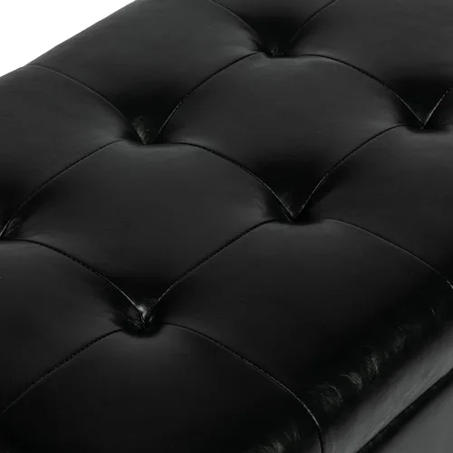 Vista 7 de Adeco Otomana de almacenamiento, banco tapizado rectangular de piel sintética con patas de madera, reposapiés, mesa de café para sala de estar Negro