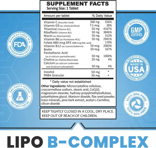 Vista 8 de Legere Lipo-BC B-Complex Pastillas Lipotrópicas, 120 Tabletas