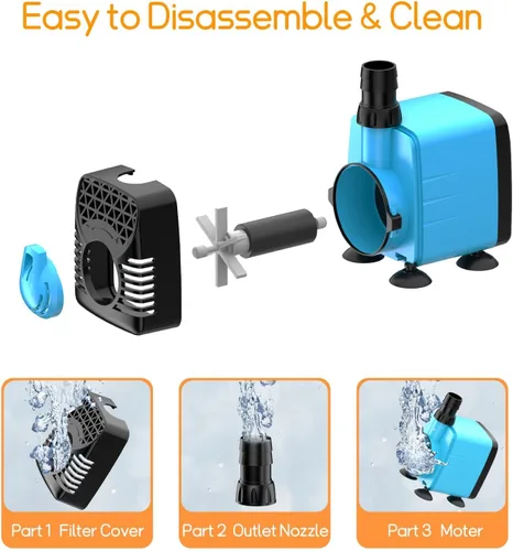 Vista 5 de POPOSOAP Bomba de agua sumergible, bomba de agua para acuario de 280 GPH, bomba de fuente ultra silenciosa, cable de alimentación de 3 núcleos