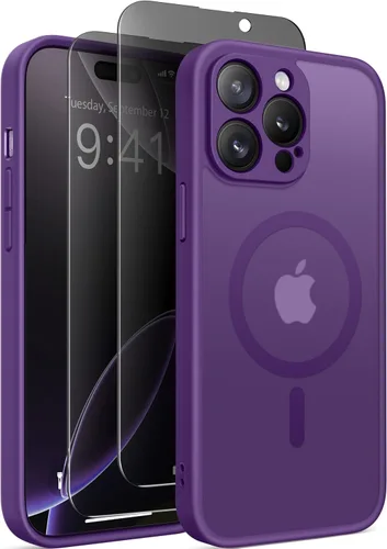 Vista 34 de GolbinBox - Funda magnética para iPhone 13 Pro Max, compatible con MagSafe, protección de cámara, protector de privacidad, funda translúcida mate, a