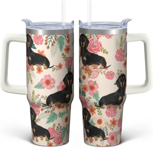 Vista 20 de Dachshund - Vaso de viaje aislado de acero inoxidable de 20 onzas con asa y pajilla, regalo para mujer, para el Día de la Madre, a prueba de fugas