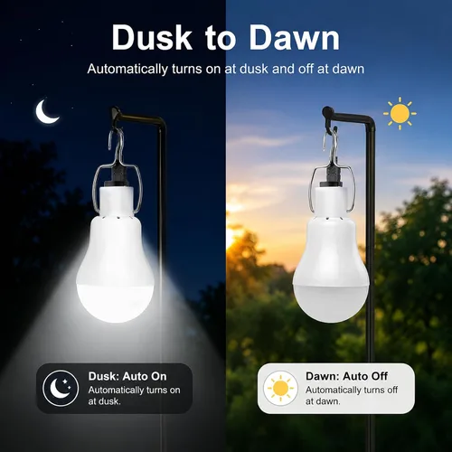 Vista 3 de Luz de gallinero con temporizador, bombillas solares recargables del anochecer al amanecer para interiores y el hogar, lámparas de campamento al
