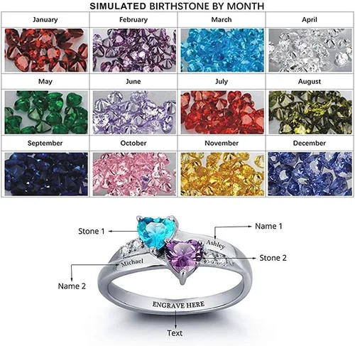 Vista 2 de Lam Hub Fong Anillos de promesa personalizados para mujeres, parejas, anillos de nombre de piedra natal para novia, anillos de amistad