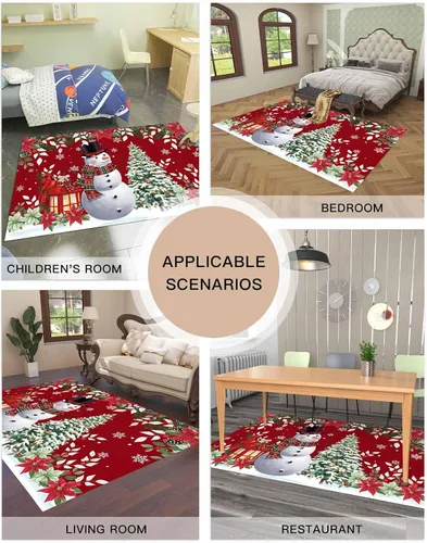 Vista 9 de Alfombra rectangular grande de 2.7 x 5 pies, para sala de estar, muñeco de nieve de Navidad, duradera, antideslizante, alfombra para dormitorio