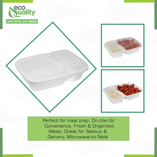 Vista 4 de EcoQuality Paquete de 25 recipientes blancos para preparación de comidas, 2 compartimentos con tapas, caja Bento para almacenamiento de alimentos