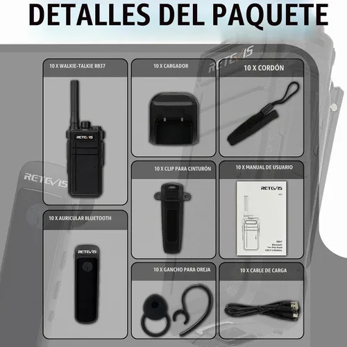 Vista 9 de Retevis RB37 Radios comerciales bidireccionales Bluetooth con auriculares