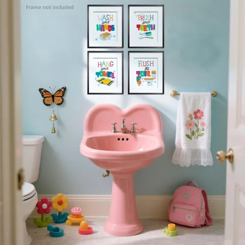 Vista 6 de heshengzaixian Divertido arte de pared con citas para el baño de niños, impresiones coloridas para niños, póster de pintura para baño, baño, regalo
