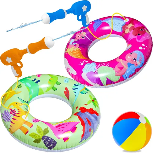 Vista 7 de Parentswell Juego de fiesta en la piscina – Anillos inflables de natación para piscina, tubos de piscina con pistolas de agua y pelota de playa