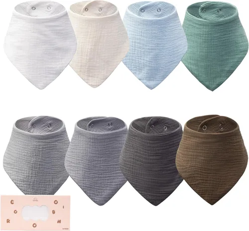Vista 9 de Paquete de 8 baberos de muselina 100% algodón, baberos ajustables para bebés de 0 a 36 meses, niños y niñas 8-Pack Baby Bibs for Drooling and