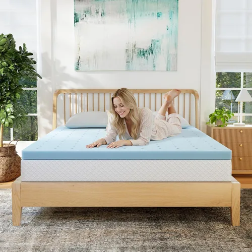 Vista 2 de EGOHOME Cubrecolchón de espuma viscoelástica individual de 2 pulgadas, con infusión de gel refrescante Azul