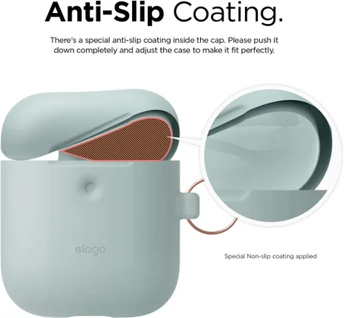 Vista 4 de elago Funda de silicona con llavero para AirPods 2 Menta suave