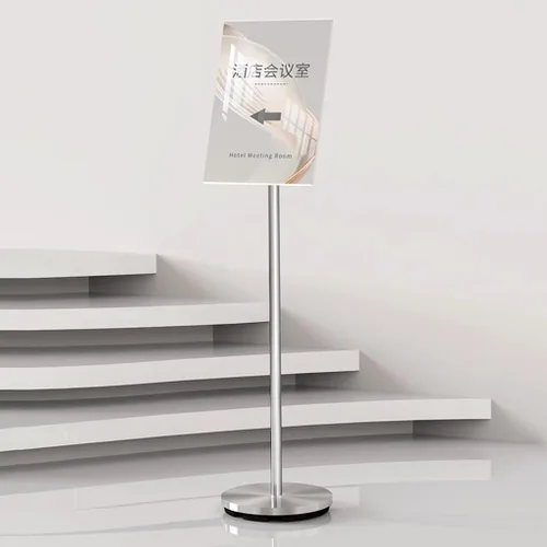 Vista 5 de Soporte ajustable para letreros de suelo con base redonda pesada, vista vertical y horizontal, soporte para póster (dorado A3)