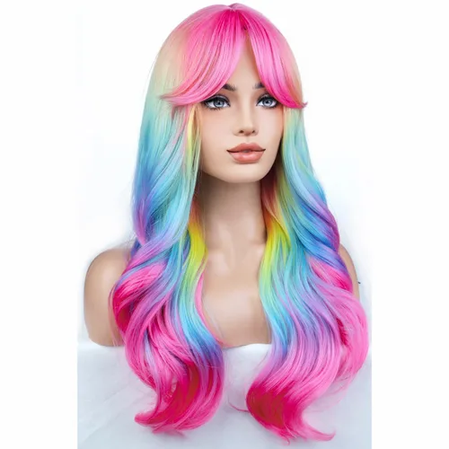 Vista 79 de BERON Peluca larga y rizada para fiesta de cosplay de 26 pulgadas (naranja)
