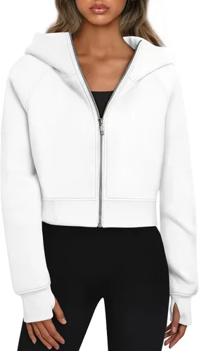 Vista 20 de Trendy Queen Sudaderas con capucha y cremallera para mujer, chaquetas Verde Armada (ArmyGreen)