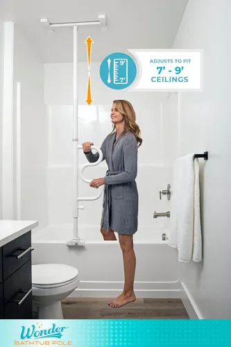 Vista 2 de Stander Wonder - Poste de bañera con barra de seguridad y barra de agarre curva, mango de ducha ajustable para bañeras, abrazadera en el riel