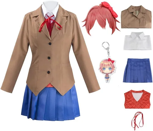 Vista 13 de Juejuezi Doki Doki Monika, traje de Yuri, uniforme escolar, Sayori, cosplay, disfraz de niña escolar para Halloween