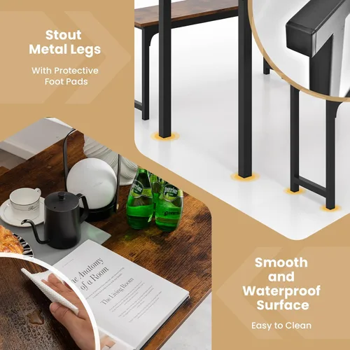 Vista 8 de LDAILY Moccha - Juego de mesa de comedor para 4, mesa de cocina con bancos, juego de comedor de madera de 43 pulgadas que ahorra espacio con marco