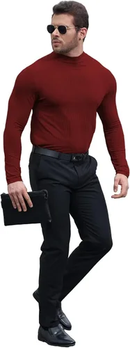 Vista 5 de Uni Clau Camisas de manga larga con cuello alto falso para hombre, camiseta térmica de punto acanalado casual
