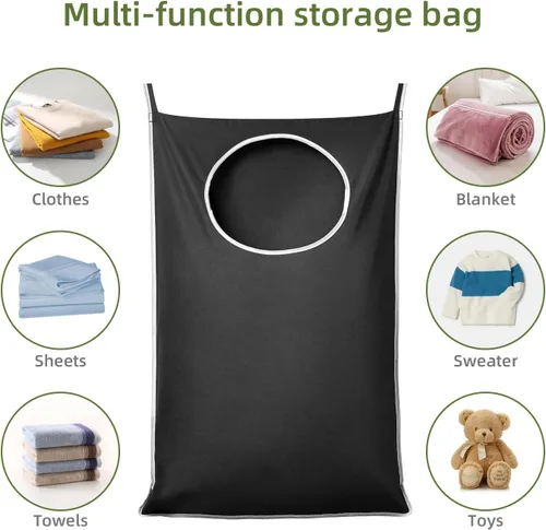 Vista 6 de KEEPJOY Cesta de lavandería XL negra para colgar en la puerta, 36.5 x 22.5 pulgadas, bolsa colgante de gran capacidad con apertura grande y ganchos