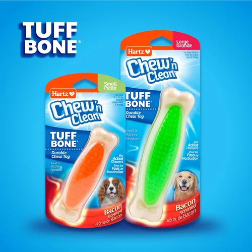 Vista 6 de Hartz Chew 'n Clean Tuff Bone - Juguete masticable resistente para perros, grande, paquete de 3 Varía