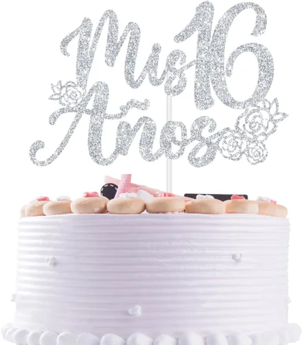Vista 7 de Decoración para tartas Mis 15 años con purpurina de oro rosa, feliz 15 años, feliz 15 años, decoración de fiesta de cumpleaños con temática