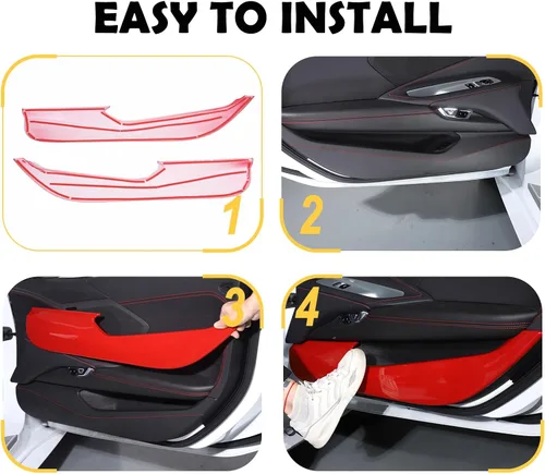 Vista 5 de CHEAYAR Kit Anti Patadas de Panel de Puerta Interior de Automóvil Compatible con Corvette C8 Stingray 2020 2021 2022 2023 Cubierta Protectora