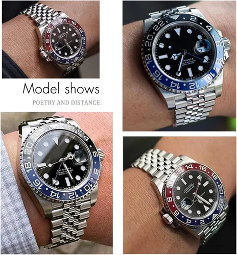 Vista 4 de AEMALL Correa de reloj de acero inoxidable macizo 904L de 0.787in para correa Rolex GMT Master II de pulsera Jubilee con cierre de ostra