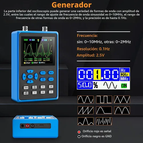 Vista 3 de DSO2512G Kit de osciloscopio digital de mano LCD - 2 canales 2.8 "TFT Mini Osciloscopio automotriz Ancho de banda 120Mhz Osciloscopios digitales