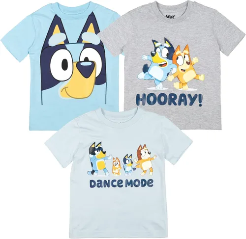 Vista 23 de Bluey Paquete de 3 camisetas para niños para verano, paquete de 3 camisetas de algodón para niños