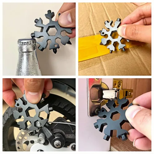 Vista 3 de Herramienta Multifuncional de Copo de Nieve 18 en 1, Rellenos de Calcetín para Hombres, Geniales Gadgets de Herramientas de Acampada para Hombres