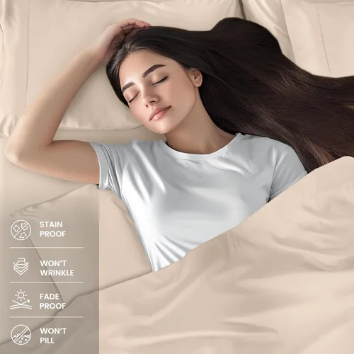 Vista 4 de Utopia Bedding - Juego de sábanas de microfibra cepillada, resistente al encogimiento y a la decoloración, de fácil cuidado, 4 piezas, tamaño Queen
