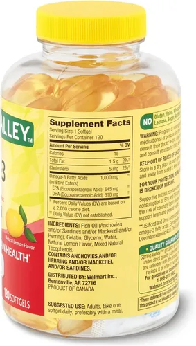 Vista 6 de Omega-3 de aceite de pescado Heart General y Brain Health Suplemento dietético Softgels, 1000 mg, paquete de 120 unidades con 45 diabetes