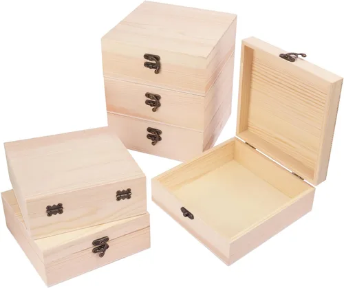 Vista 11 de GNIEMCKIN Paquete de 4 cajas de madera, cajas de madera sin pintar sin terminar para manualidades, proyectos de bricolaje y almacenamiento de joyas