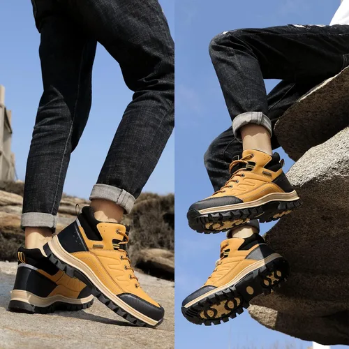 Vista 7 de AX BOXING Botas de nieve para hombre, botas de invierno con forro de piel, antideslizantes, cálidas, para senderismo, zapatos para exteriores