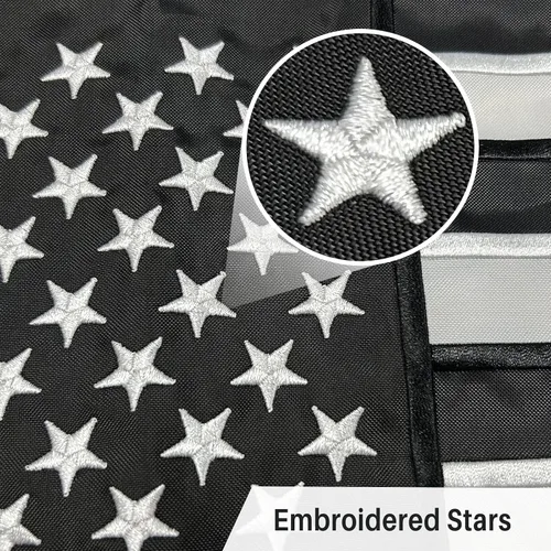 Vista 2 de AMZFLAG Bandera de jardín de línea azul fina de 12 x 18 pulgadas, banderas bordadas de jardín de policía para exteriores, bandera americana pequeña