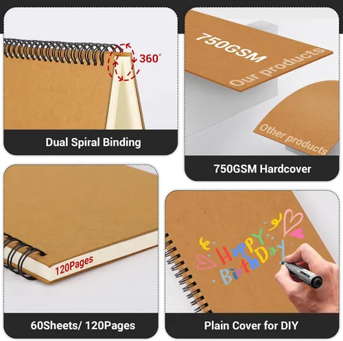 Vista 4 de EUSOAR Cuaderno en espiral en blanco de tapa dura, B5, 6 paquetes de 7.3 x 10.2 pulgadas, cuadernos de escritura de viaje, bloc de notas de notas