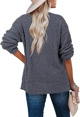 Vista 4 de StunShow Suéter de manga larga con abertura lateral para mujer, suéter de gran tamaño para otoño (S-3XL)