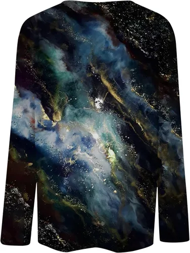 Vista 4 de Sudaderas de otoño para mujer, a la moda, casual, de manga larga, estampado floral, cuello redondo, blusa sin botones