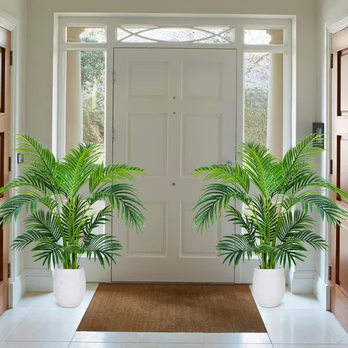 Vista 7 de Worth Garden - Palma areca artificial de 4 pies, 2 paquetes en maceta, palmera de caña falsa para interiores y exteriores, Dypsis Lutescens, planta